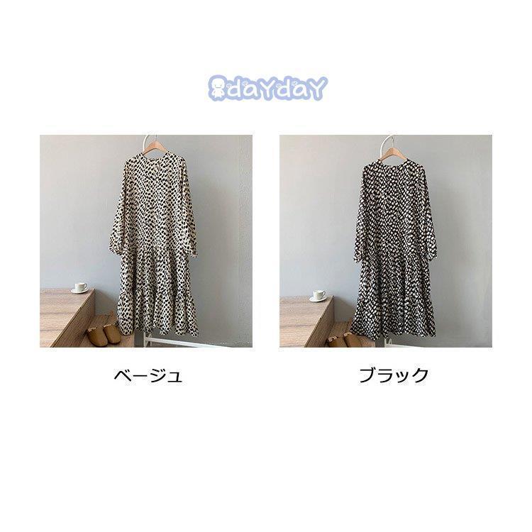 ワンピース レディース 40代 マキシンピース 春夏秋新作 きれいめ 長袖ワンピース ドット柄シフォン フレアスカート ひざ下 オシャレ結婚式ドレス