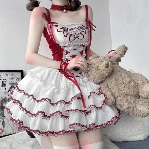 ハイウエストバレエ風ワンピース フランス式 オートクチュール ロリータ パッチワーク レース カラーブロッキング メッシュ 蝶ネクタイ ポンチョ スウィート かわいい プリンセスドレス 7,087円