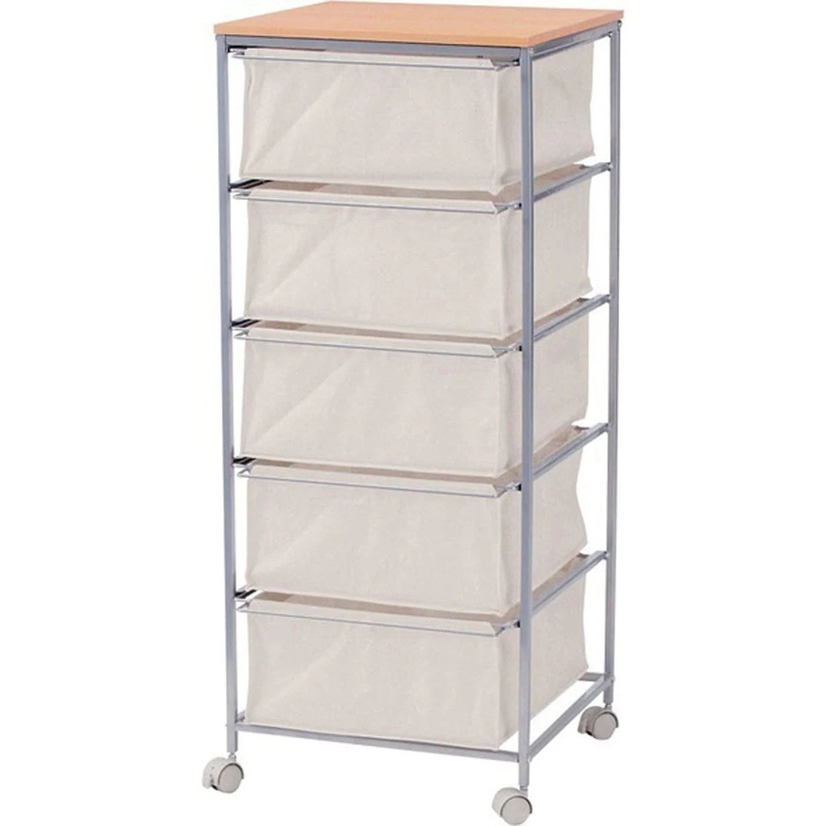 チェスト 5段 MIP-279 キャンバス タンス 洋服 収納 引き出し 押入れ 衣類 衣装ケース シェルフ 天然木 ナチュラル スチールフレーム