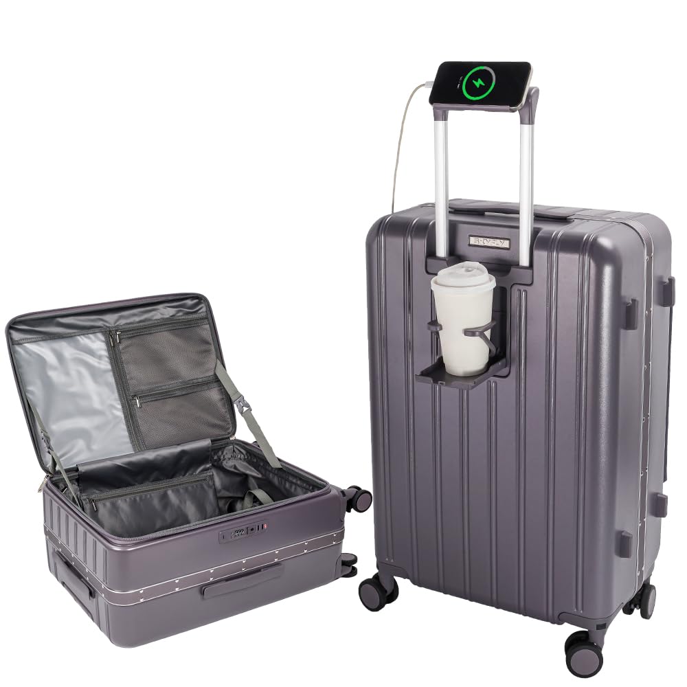 [SKYFLY] スーツケース 機内持ち込み 片開き キャリーケース 軽量 多機能 Sサイズ【キャスター 静音 360度回転 着脱可能】 キャリーバッグ 耐衝撃 アルミフレーム カップホルダー付き U