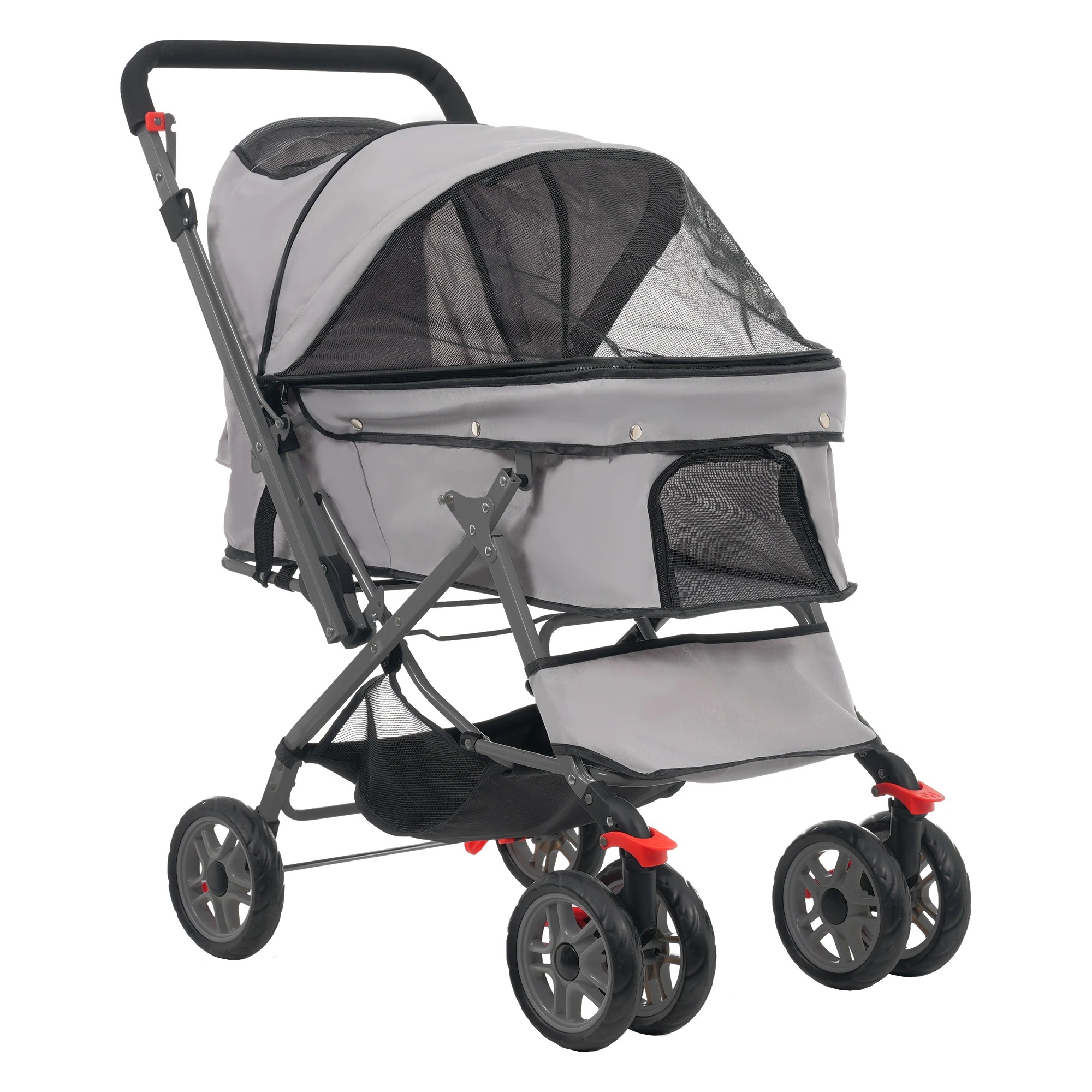 【187】ペットカート 対面式 折りたたみ 多頭 中型犬 小型犬 猫 2way 軽量 組立簡単 工具不要 介護用 ドッグカート ペットバギー 犬 猫 動物 ペット用品 【グレー】