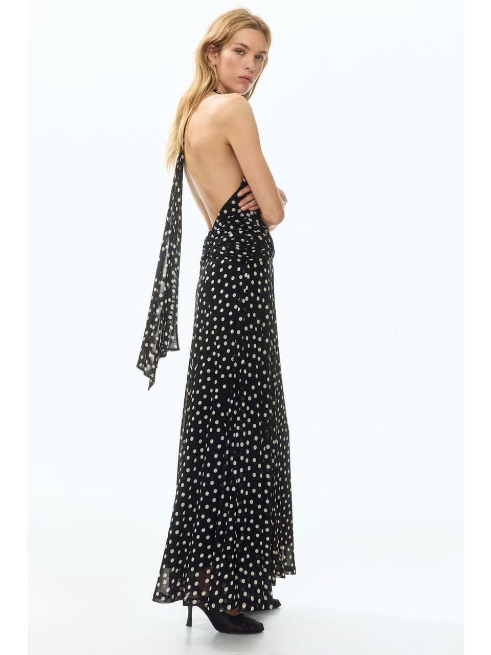 H&M メッシュホルターネックドレスブラックポルカドット 1338490001