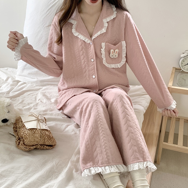 女性用パジャマ春秋エアコットンサンドイッチ 2024 リンセススタイル長袖かわいい漫画ホーム服セット 5,276円