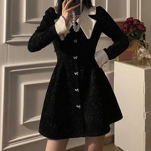 【急速出荷 2025年新作】ワンピース ミニワンピース 量産型 地雷型 お嬢様 韓国 原宿系 ゴスロリ ゴシック ロリータ ベルベット 韓国 無地 Vネック 春 秋 冬 長袖 ミニ丈 ショート丈 おし