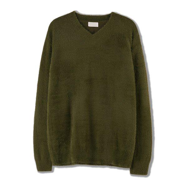 メンズソフトモヘアアンゴラVネックニットTシャツ SG-KN-Q029-レッド