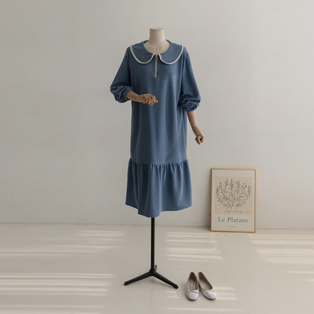 [Elysia] マディハーフジップアップカラーカラーワンピース