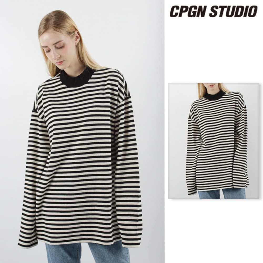 【CPGN STUDIO】 Longsleeve Heavy Overfit Stripe Half Turtleneck
