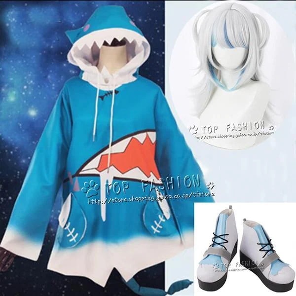 【本日限定】がうる・ぐら コスプレ衣装 ウィッグ サメちゃん コスチューム 尻尾付き 全アクセサリー ハロウィン 仮装 クリスマス イベンド 誕 プレゼント