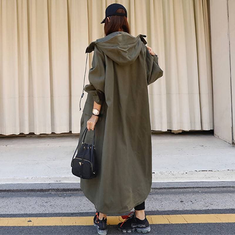 アウター レディース コート ロング トレンチコート ロングコート カーキ 無地 長袖 ウインドブレーカー ミリタリー フード かっこいい 大人カジュアル きれいめ メンズライク おしゃれ マキシ丈