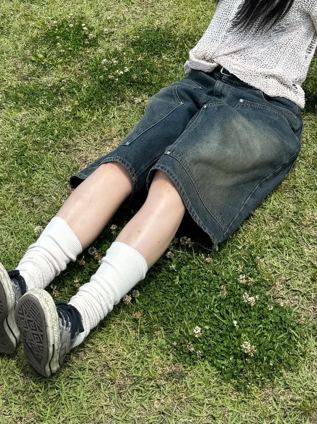 ワーク ダブルニー バミューダ カーペンター ウォッシング デニムパンツ (7分丈)