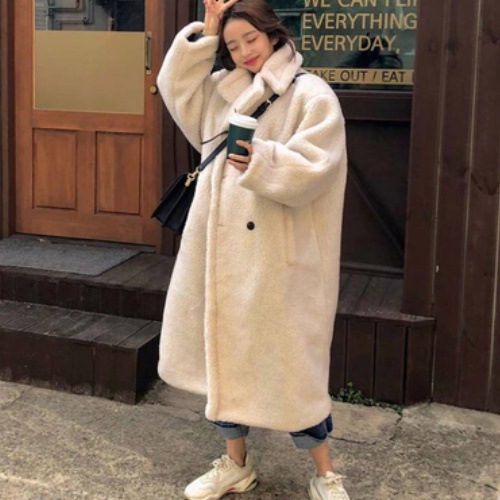 もこもこ ホワイト ボア コート ウール ロング丈 アウター ロングコート 防寒 トレンド A1993