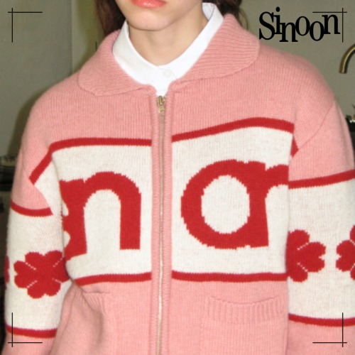 SINOON ニットパーカー LOGO KNIT ZIP UP (PINK)