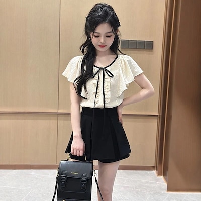 2025夏スウィィートラウンドネックリボンファッションシャツ半身スカートセットです 42,322円