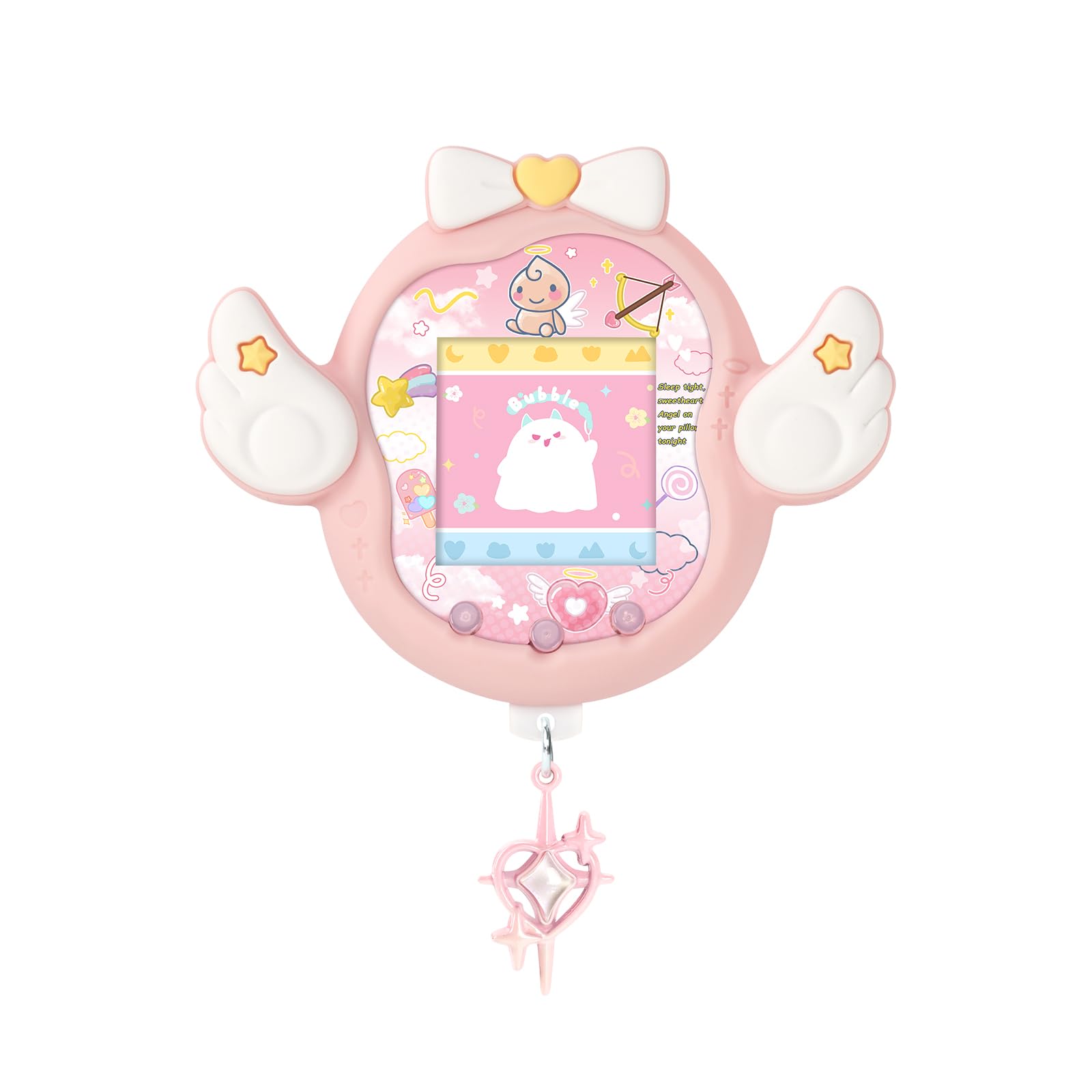 エンジェルウィング保護ケース Tamagotchi Uni用 ソフトTPUシリコンカバー フェイスプレート&スターダストプラグ付き 傷防止 防水 (ピンク)