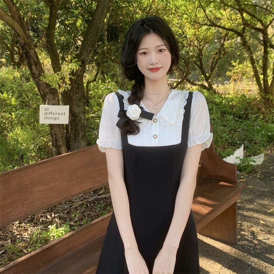 レディース ワンピース ドレス ドッキングワンピース 袖あり 半袖 Vネック ポロ襟 体型カバー 無地 シンプル バイカラー 大きいサイズ L XL 2XL 3XL 4XL ミディアム