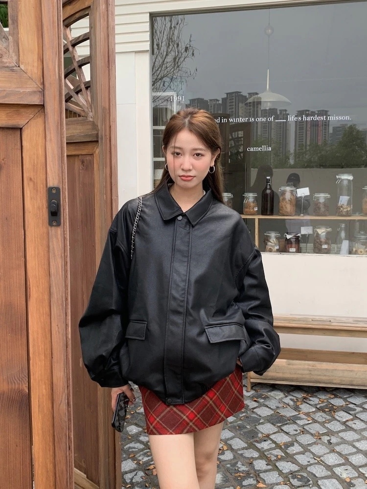 秋冬 長袖 ジャケット かわいい スタンドネックショート 韓国アウター トップス羽織り合成レディースフェイクコーデカジュアルシルエットゆったりファッション系サイズ 色っぽ 女っぽきれいめ大人