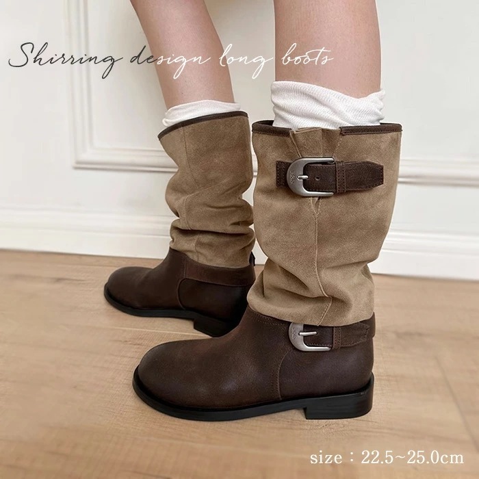 エンジニアブーツ レディース ベルト ショート ブーツ ぺたんこ 太ヒール ロングブーツ 疲れない ミドル ハーフ丈 くしゅくしゅ ルーズ 歩きやすい 秋冬 3cm ローヒール 甲高 幅広 ワイド 楽
