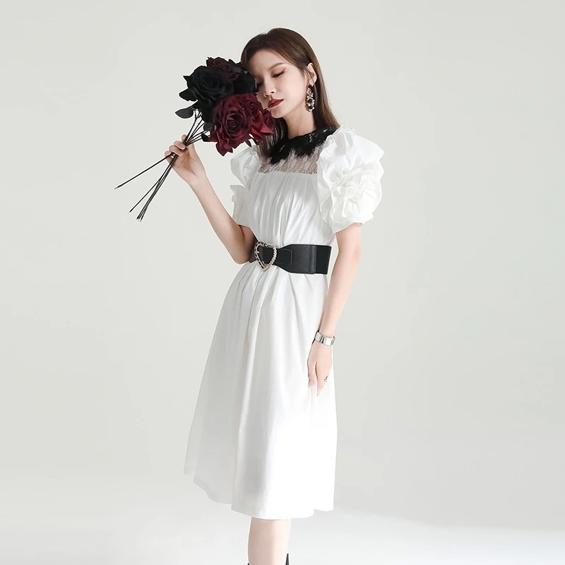 【J.Fashion】 お姫様風 フリル袖 レース襟 ワンピ レディース ロングワンピース 日焼け止め ドレス メガ割30%までに制限