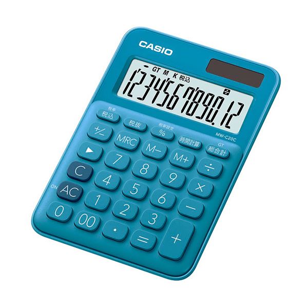 (まとめ) カシオ カラフル電卓 ミニジャストタイプ12桁 レイクブルー MW-C20C-BU-N 1台 (×10セット)