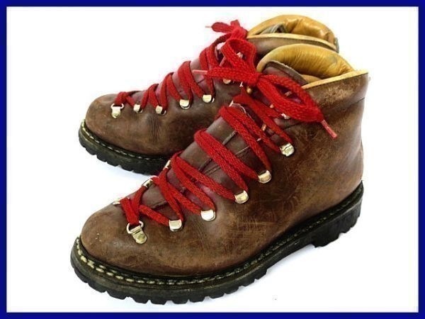 70s-80s頃ビンテージ/Vibram Roccia Block/3段表記ビブラムソール【5/23.5-24.0/暗茶】本革トレッキングブーツ/中級山岳/登山靴X3@Q89