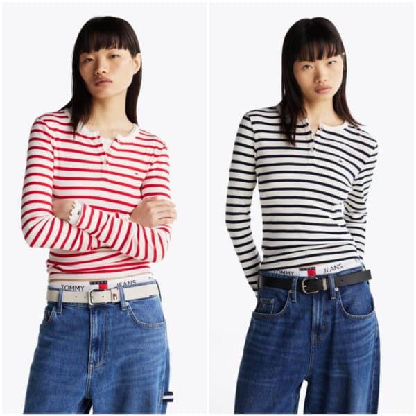 女性ボタンリップヘンリーネックTシャツ T32G0TTO10TWT1 TOMMY JEANS