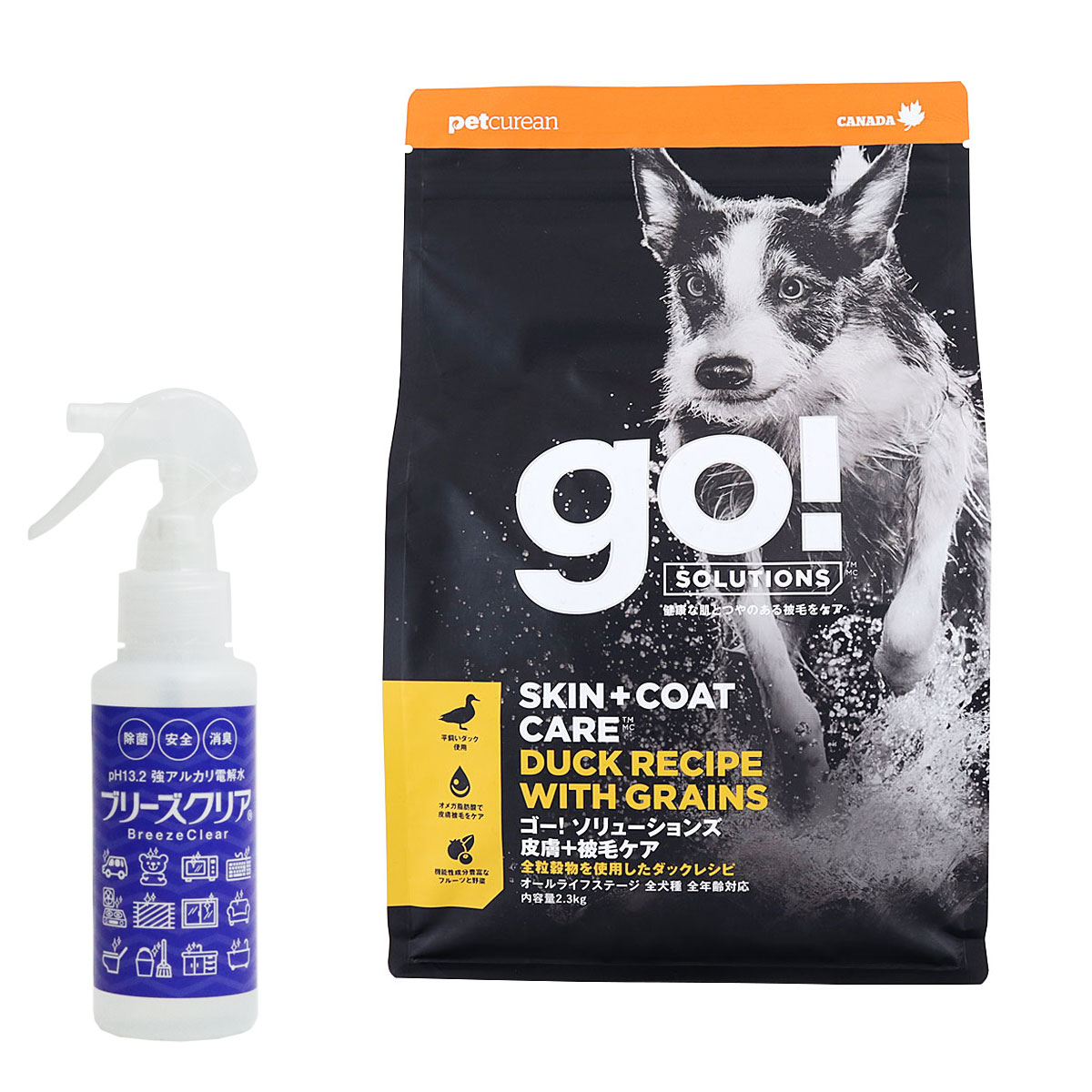 GO! ゴー ソリューションズ 皮膚+被毛ケア 全粒穀物 ダック 2.3kg【ph13.2強アルカリ電解水100ml付き】ドッグフード