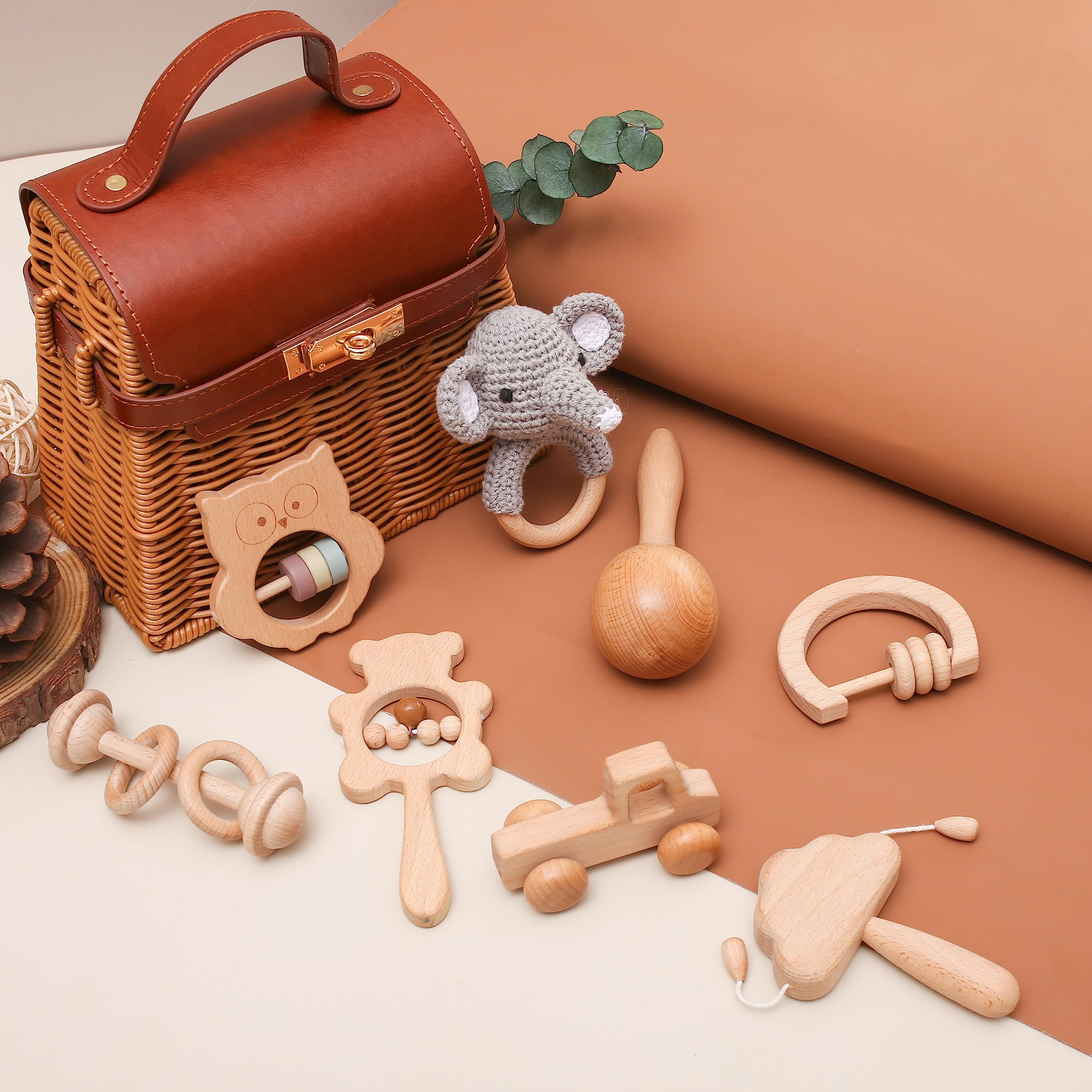 爆裂超特価 ガラガラ ラトル おもちゃ 出産祝い 木製 ひも通しおもちゃ 手押し車 ベビーおもちゃセット 木のおもちゃ 無塗装 8個セット 知育玩具 ベビーギフトセット 赤ちゃん おもちゃ 出産祝い