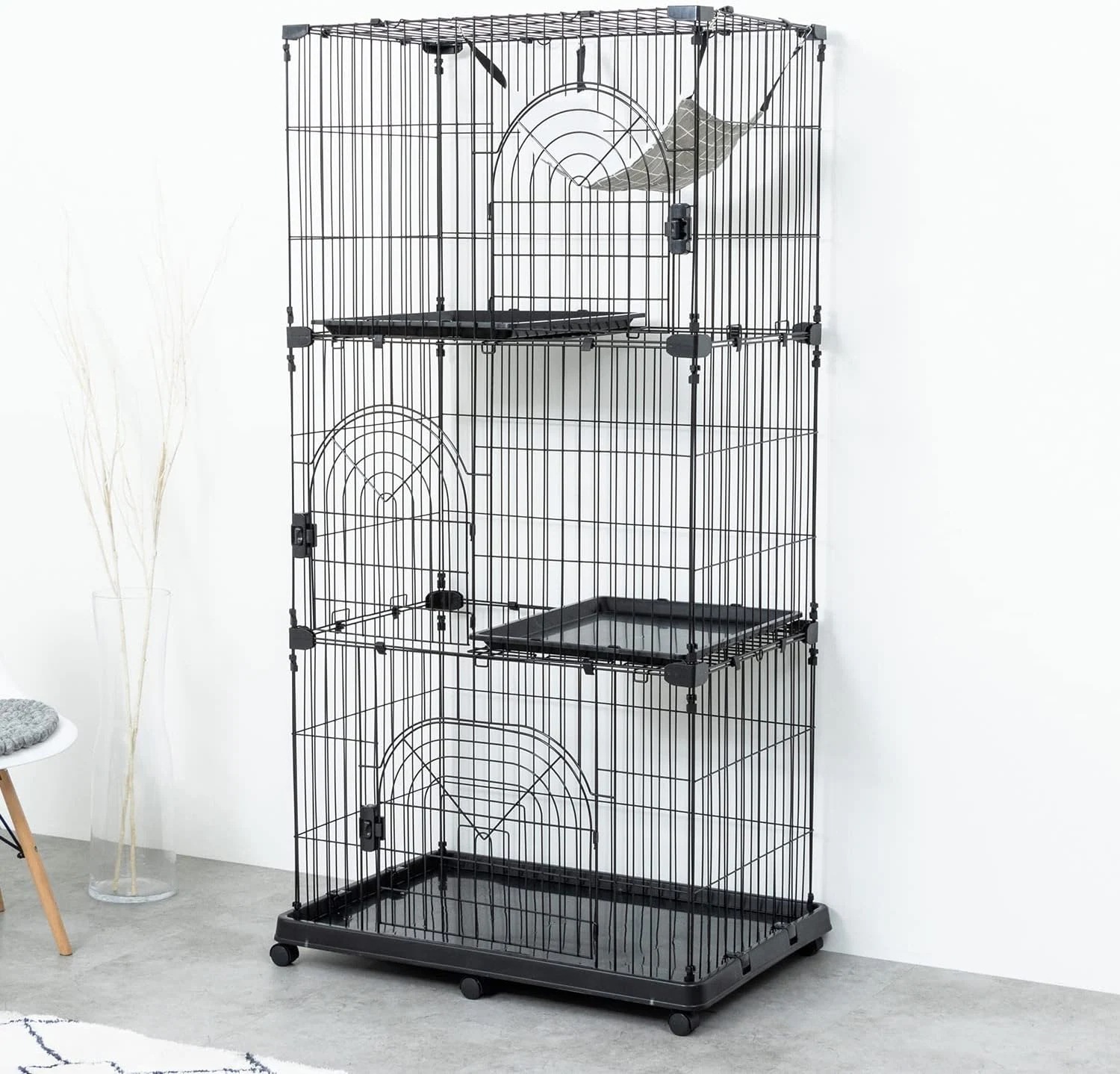 猫 ケージ ラージサイズ ペットケージ サークル アイアン ホワイト 3段タイプ