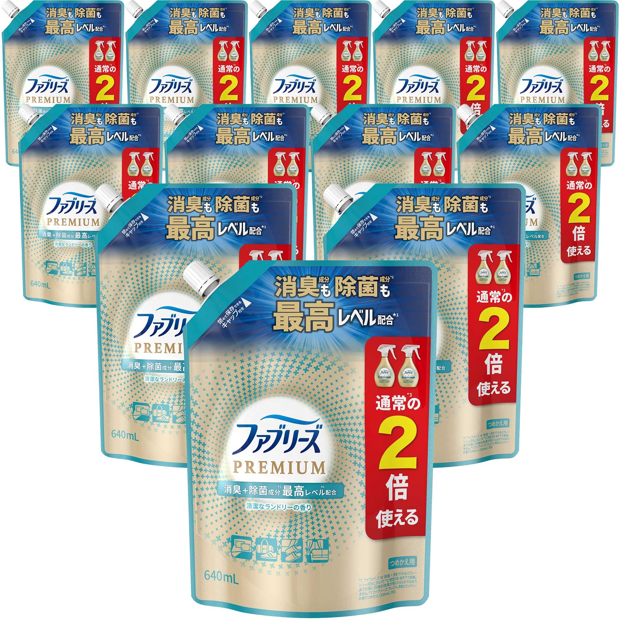 [ケース販売] ファブリーズ 消臭スプレー 布用 PREMIUM 清潔なランドリー 詰め替え 特大 640mL×12袋