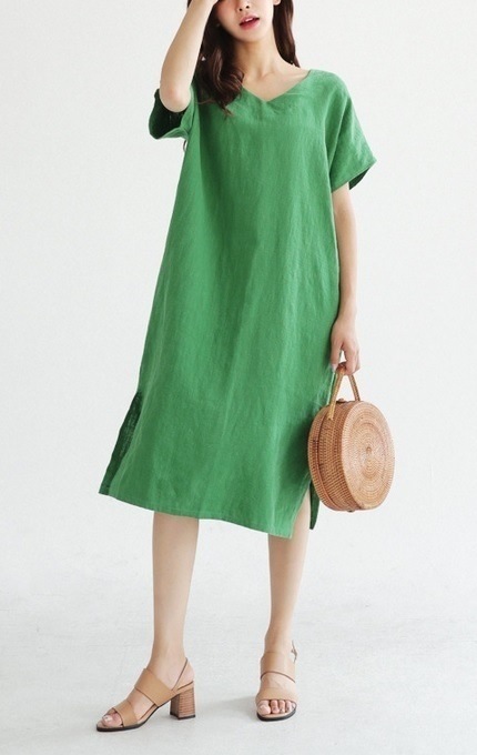 1531. バックリボンカジュアルワンピース（グリーン）2019 春夏 sale ショッピング ランチ 通学 普段使い