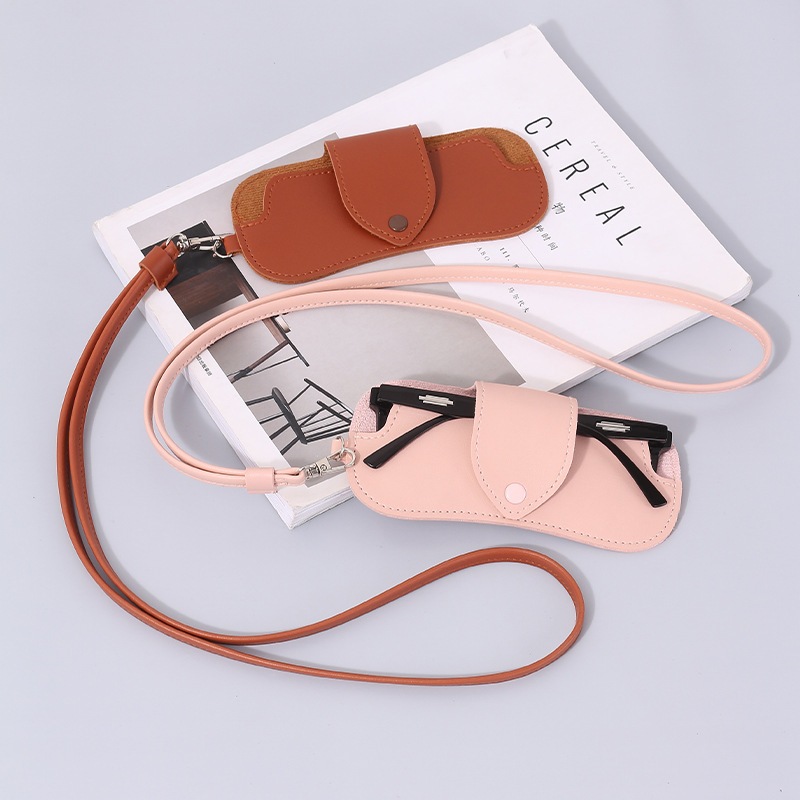 [1個購入で10個プレゼント]革の外出に便利な眼鏡収納袋保護カバー首掛けネックレスレディースロングセーターチェーンアクセサリーストラップサングラス