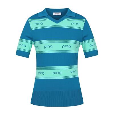 正規品 PING レディース ロゴ カラーブロックカラー Vネック 半袖ニット