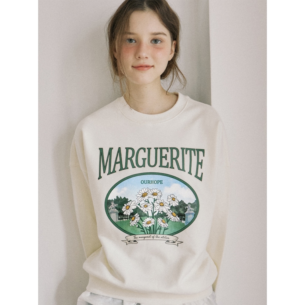 Ourhope ジャルダンマーガレットスウェットシャツアイボリー
