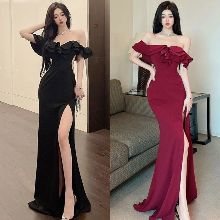 パーティードレス 同窓会ドレス ドレス セクシー ワンショルダー ロングワンピース 宴会 開叉イブニングドレス スーツ お呼ばれドレス