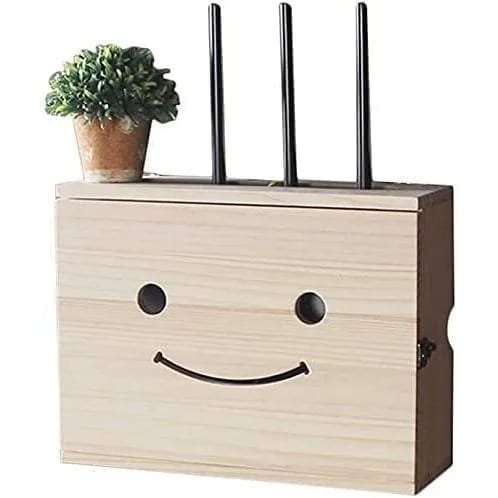 ルーター整理ボックスフローティング壁掛けテレビセットトップ棚-無垢材ソケットパネルカバーボックスWiFiルーター収納棚壁装飾棚かわいいスマイリー