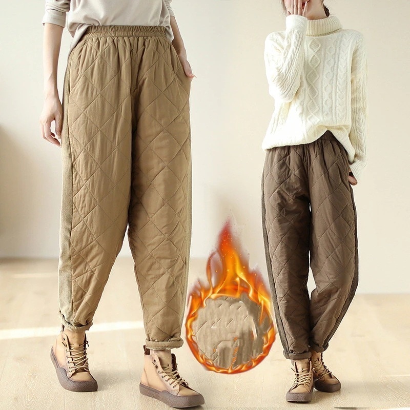 秋冬ダウンパンツレディース防寒パンツ大きい中綿入れ女の子防風防水長ズボンボトムスウエストゴムゆったり作業パンツキャンプ軽量