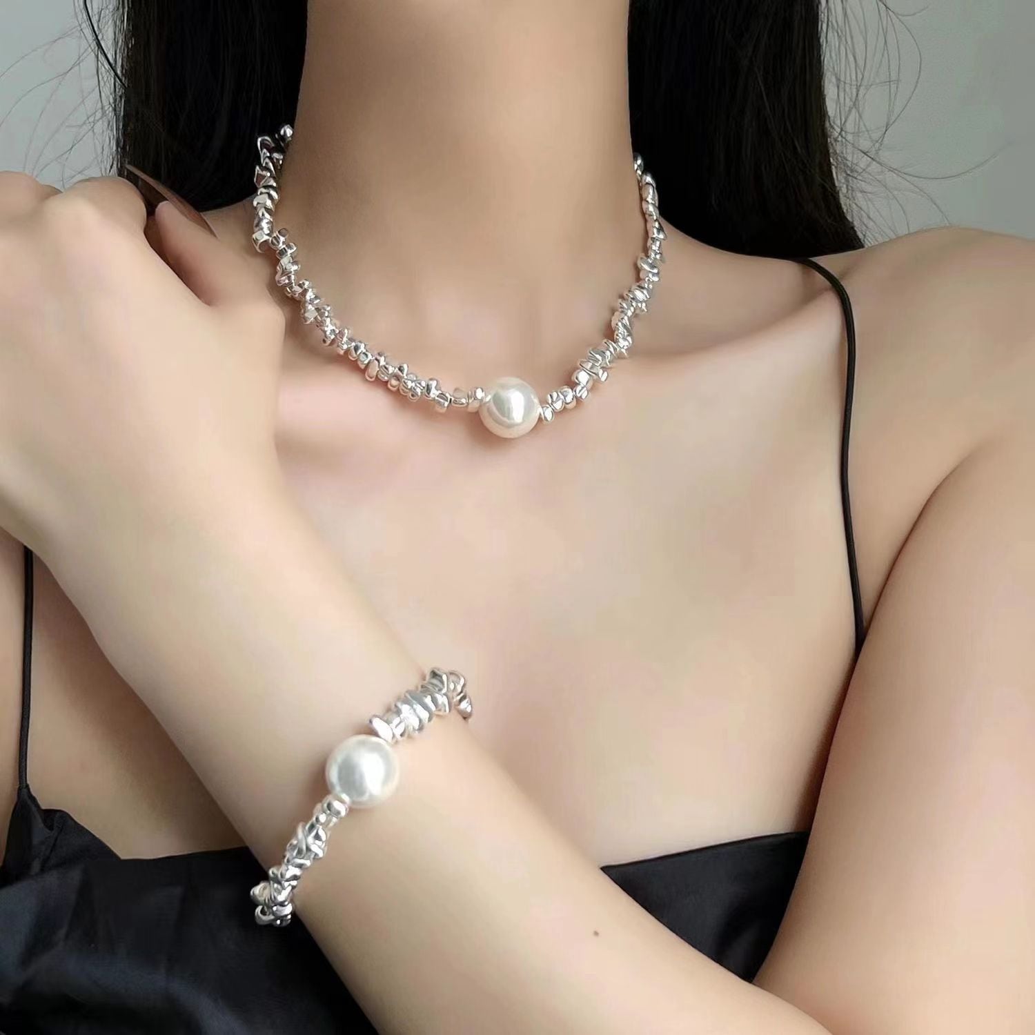 大人気！ 幾何学的不規則接合真珠鎖骨鎖鎖ネックレス韓国ファッション ネックレス