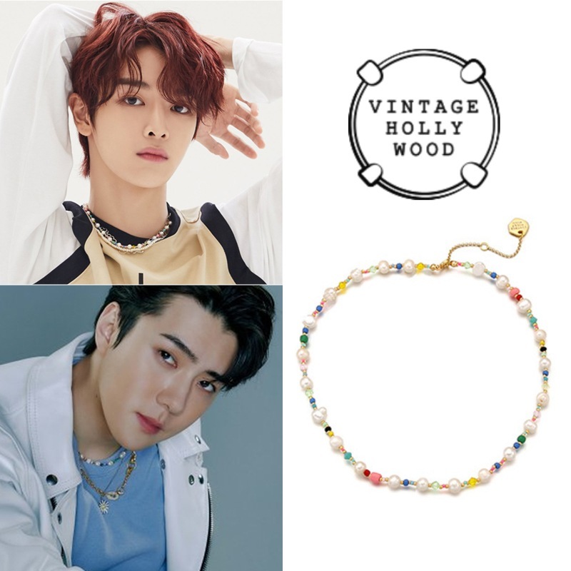 Pearl n Crystal Beads Necklace_kpop人気