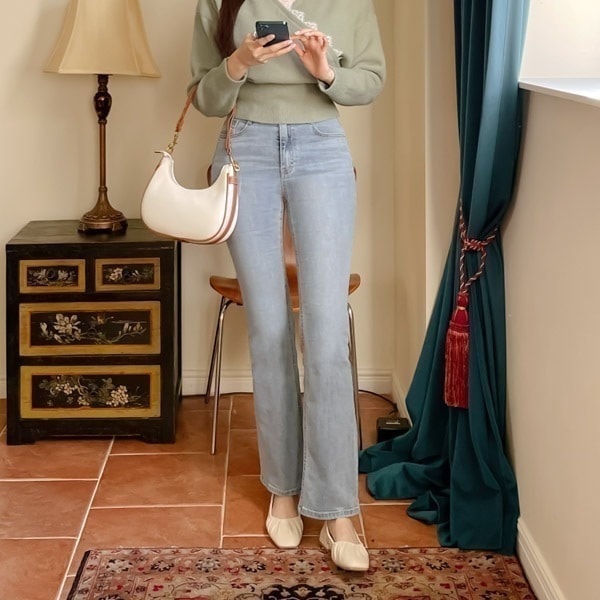 ps3542 ハイウエストセミフレアデニムパンツ