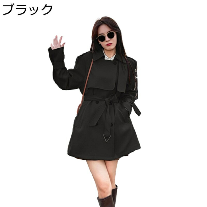 トレンチコート レディース ショート丈 スプリングコート ハーフコート シンプル aライン ジャケット アウター 長袖 カジュアル 女性 通勤 春 秋 きれいめ かわいい 着痩せ ステンカラーコート