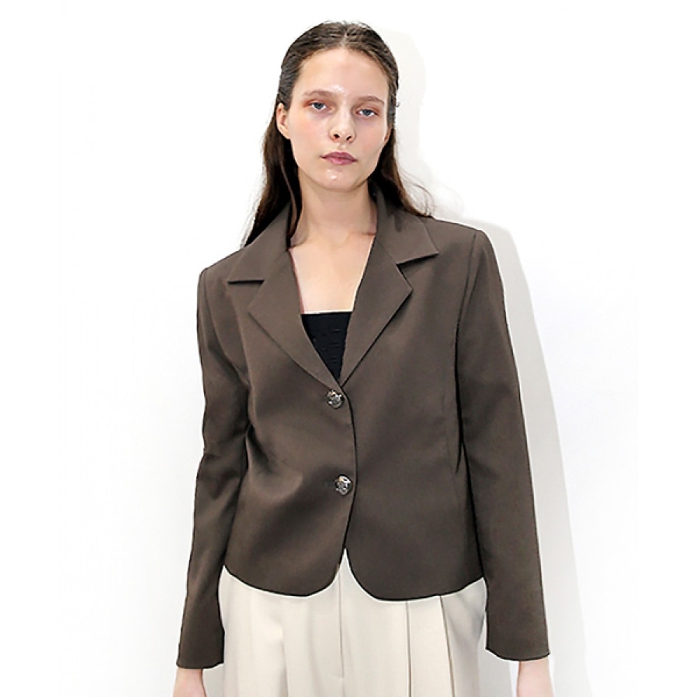 DAMAGE MNEMONIC ツーボタンブラウンクロップジャケット_ Two Button Brown Crop JK