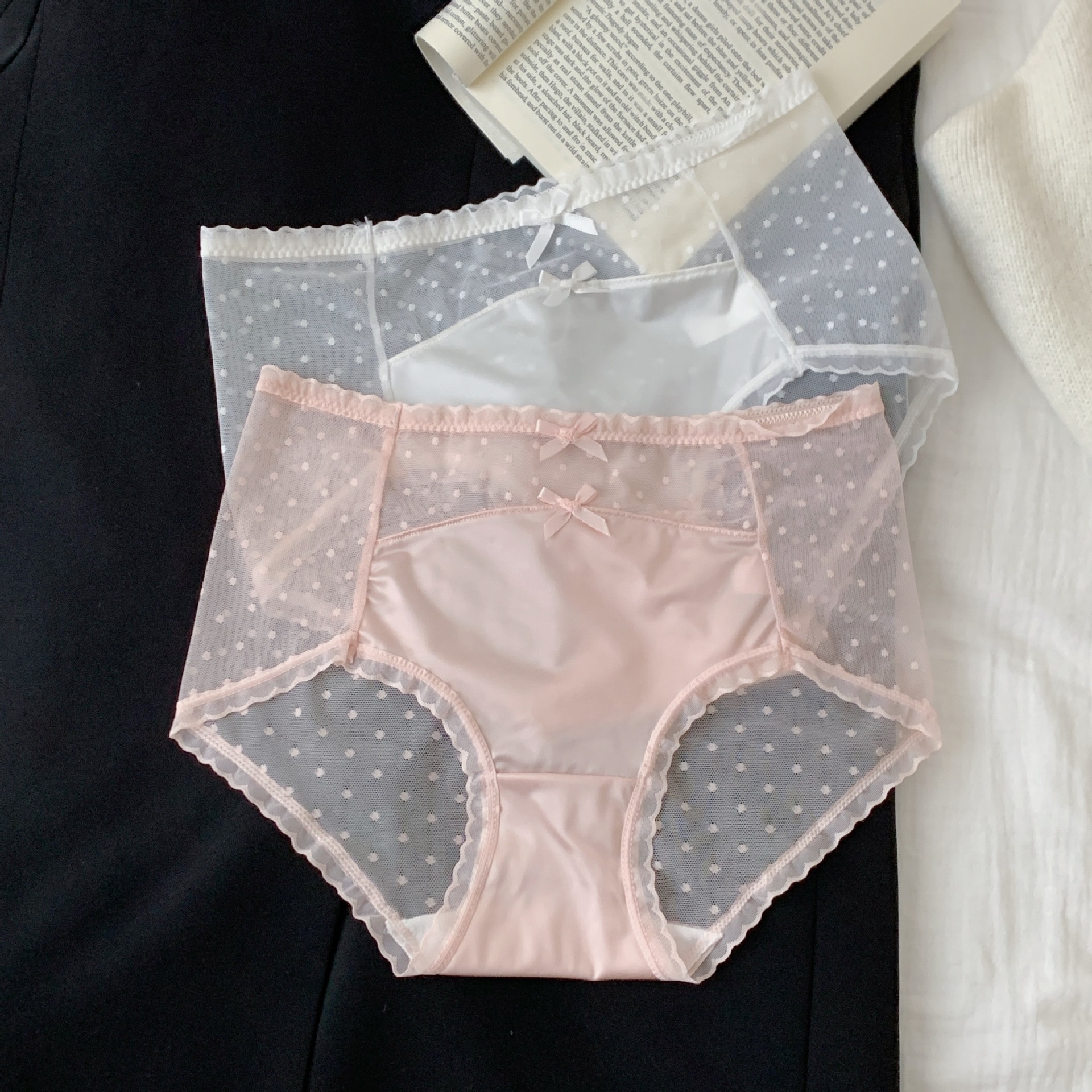 【1点ご購入 で10点プレゼントいたします】レースパンツレディース薄金波ドットチュール中腰三角ショーツ2025女子少女痕なし