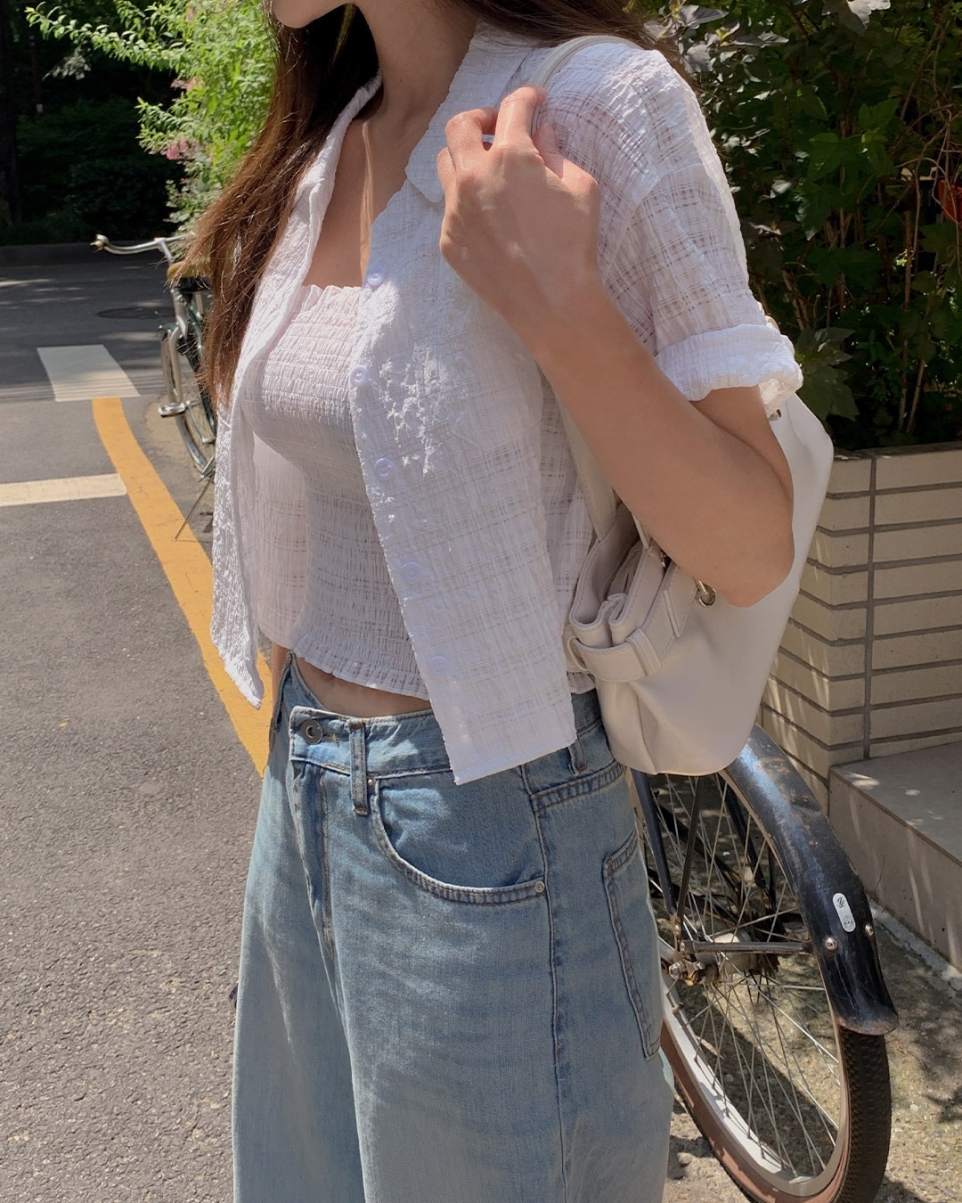 ランドクロップシャツ&スリーブレスセット韓国ファッション レディース