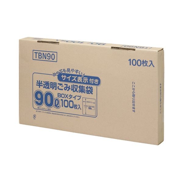 (まとめ) ジャパックス 容量表示入りポリ袋 乳白半透明 90L BOXタイプ TBN90 1箱(100枚) 5セット