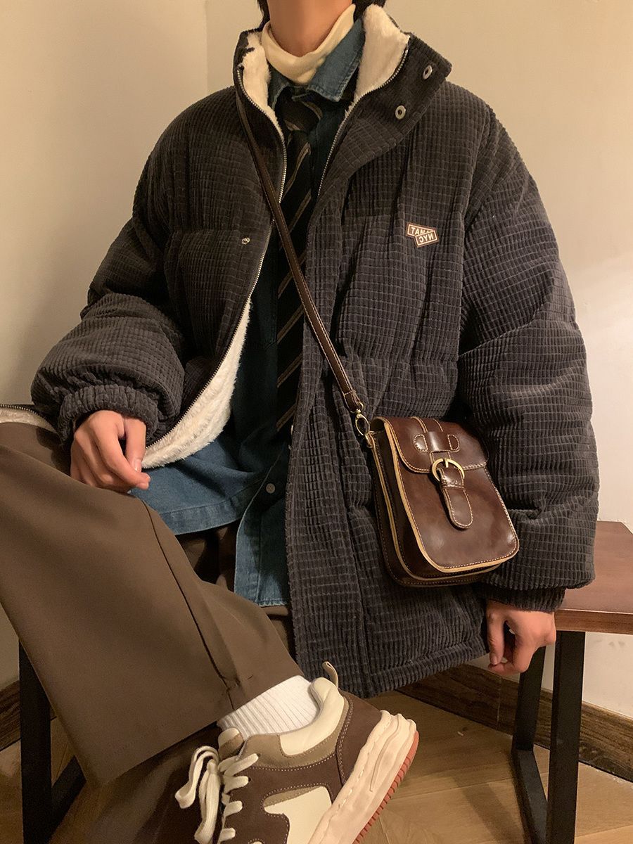 コーデュロイ 立ち襟 ジャケット 綿入れ 厚手 裏起毛 中綿コート メンズ ゆったり 百掛け カジュアルコート トップス アウター