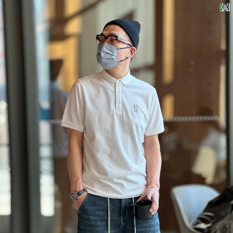 メンズ トップス カジュアル 半袖 ポロシャツ 男性 夏 Tシャツ スリム フィット 無地 ホワイト ブラック キャメル ライト グリーン 黒 白