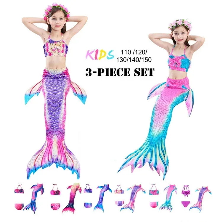 【20点セット】7月の新作特典キッズ 水着 女の子 マーメイド ビキニ ホルターネック 人魚姫 スイムウェア 3点セット ビーチウェア 水泳 水遊び セパレート 人魚 仮装 コスプレ スクール水着 子