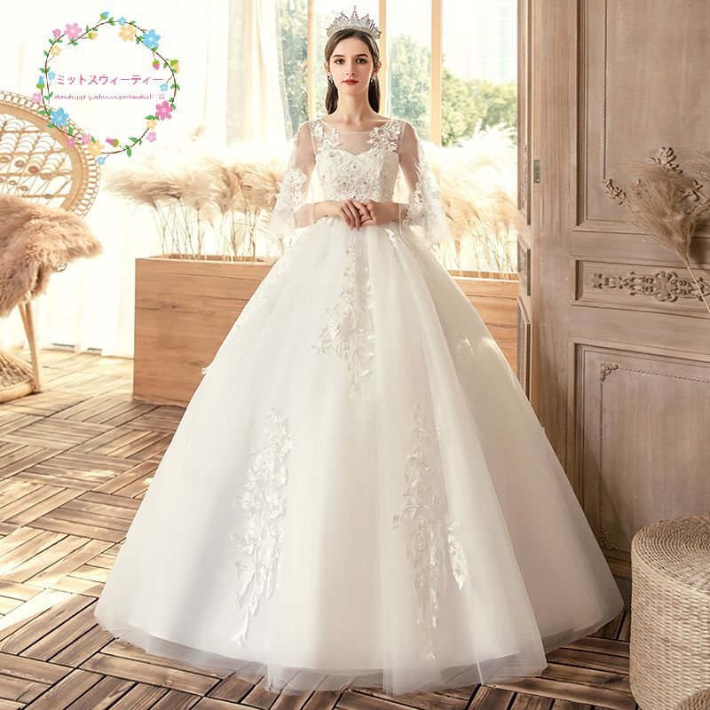 ウェディングドレス 4L-9L 花嫁 二次会 ウエディングドレス ベルスリーブ 結婚式 ロングドレス