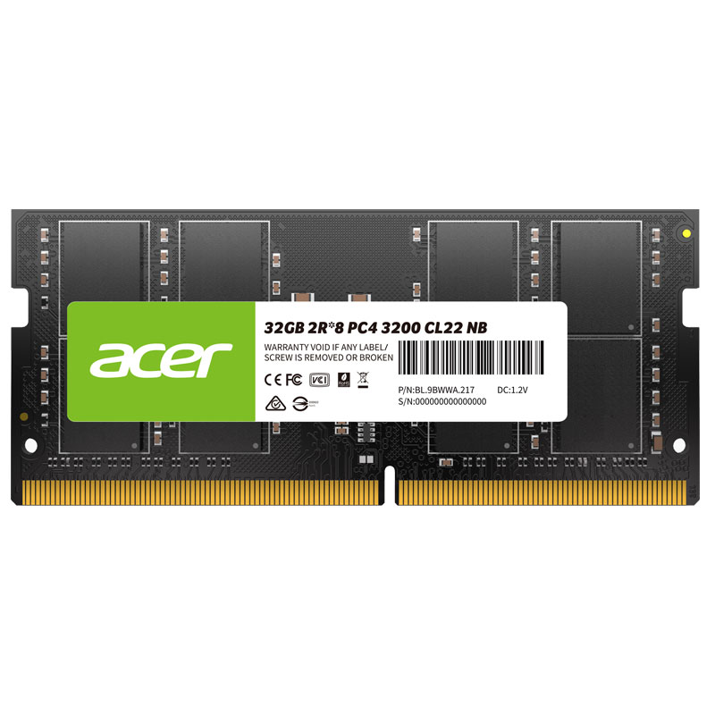 Acer ノートPC用メモリ PC4-25600(DDR4-3200) 32GB DDR4DRAMSODIMM 正規販売代理店品 SD100-32GB-3200-2R8 永久保証