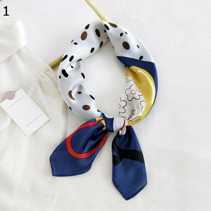 【20%OFFクーポン～】多機能ポリエステル スカーフ70 × 70 cm 女性漫画パターン ヒジャーブかわいいサテン小さな正方形ラップ ヘッド スカーフ スカーフ (Color : Navy S